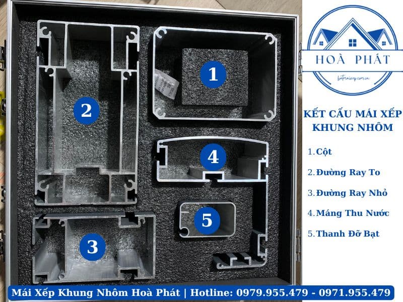 Mẫu các chi tiết mái xếp khung nhôm