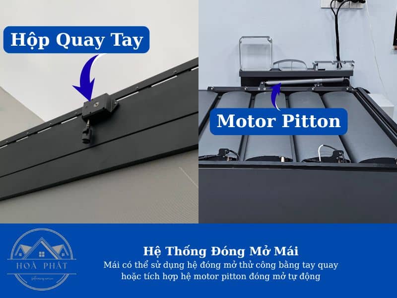 Hệ thống đóng mở mái nhôm xếp lật