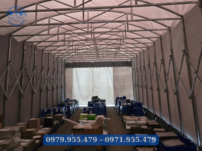 Thi công mái bạt xếp kéo đẩy che hàng hoá